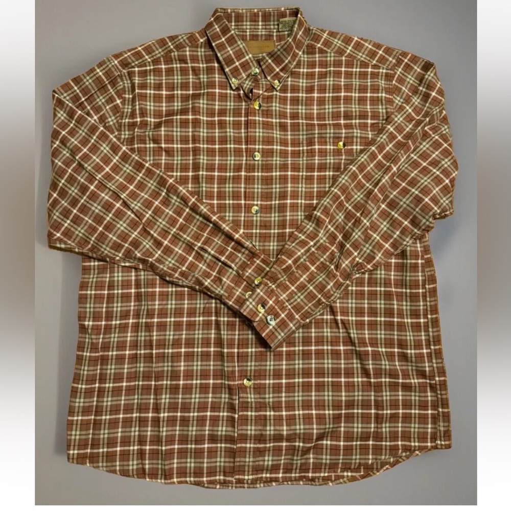 Clearwater Outfitters Men XL Plaid Shirt Button Down Long Sleeve Brown Rust Red